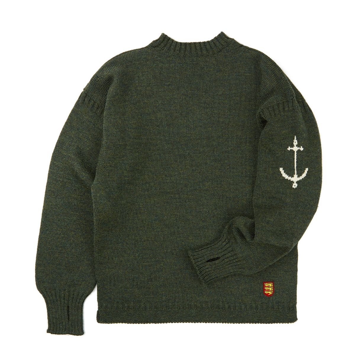 건지 울른스(Guernsey Woollens) 피셔맨 홀가먼트 스웨터 - 로덴 그린
