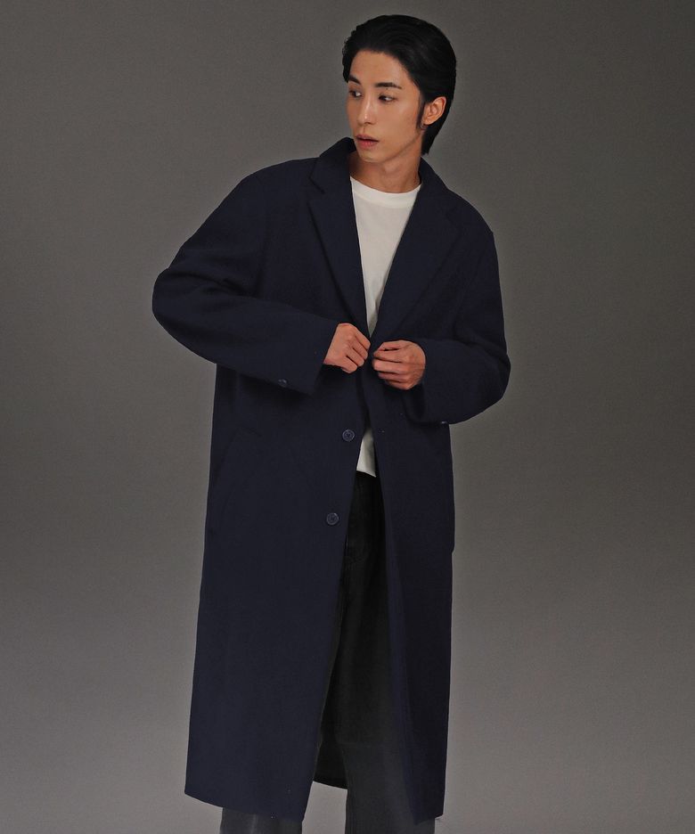 테일러 롱 싱글 코트 (진네이비)