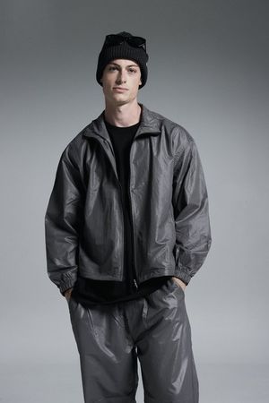 글로시 투웨이 윈드브레이커 집업 자켓 (다크그레이)