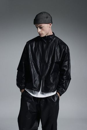 글로시 투웨이 윈드브레이커 집업 자켓 (블랙)