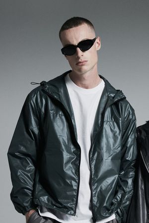 글로시 윈드브레이커 후드 집업 자켓 (다크그린)