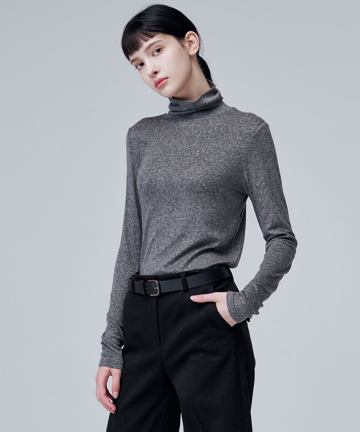 마롭(MALOUPE) 5101 울블렌드 롤넥 티셔츠 (다크그레이)