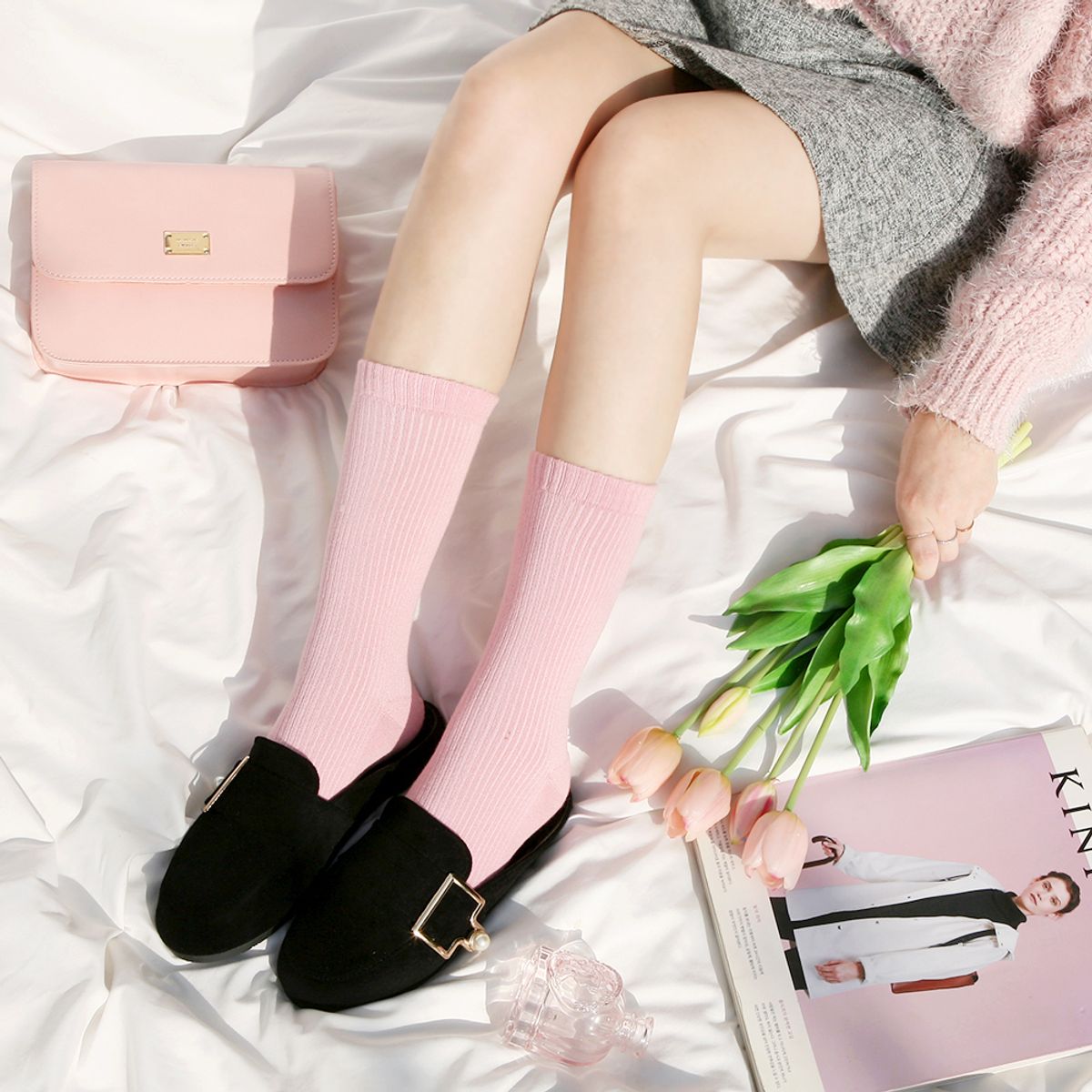 삭스에이(SOCKSA) [7PCAK] 더블쿠션 골지 156N 긴 양말 11컬러