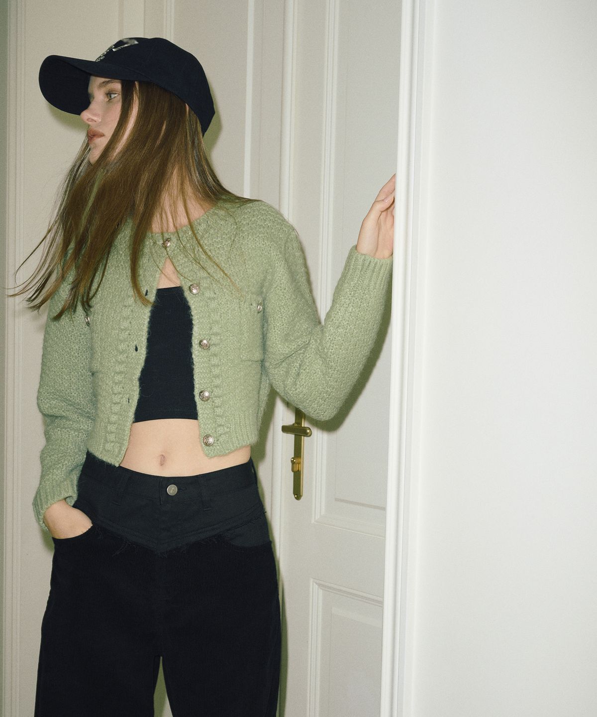 에트몽(ETMON) Tweed Pocket Knit Cardigan  Light Green