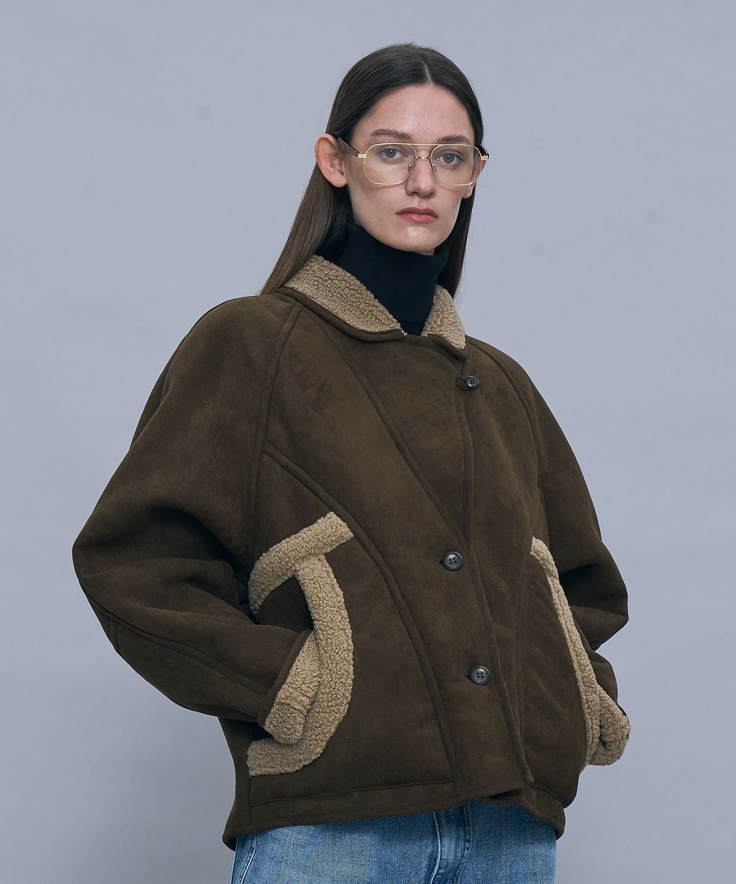 MUSINSA公式 | PARTIMENTO WOMEN スエードシアリングコート_ブラウン