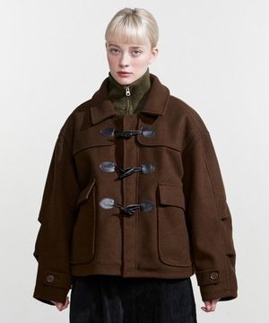 NOI792 오버핏 더플 코트 (브라운)