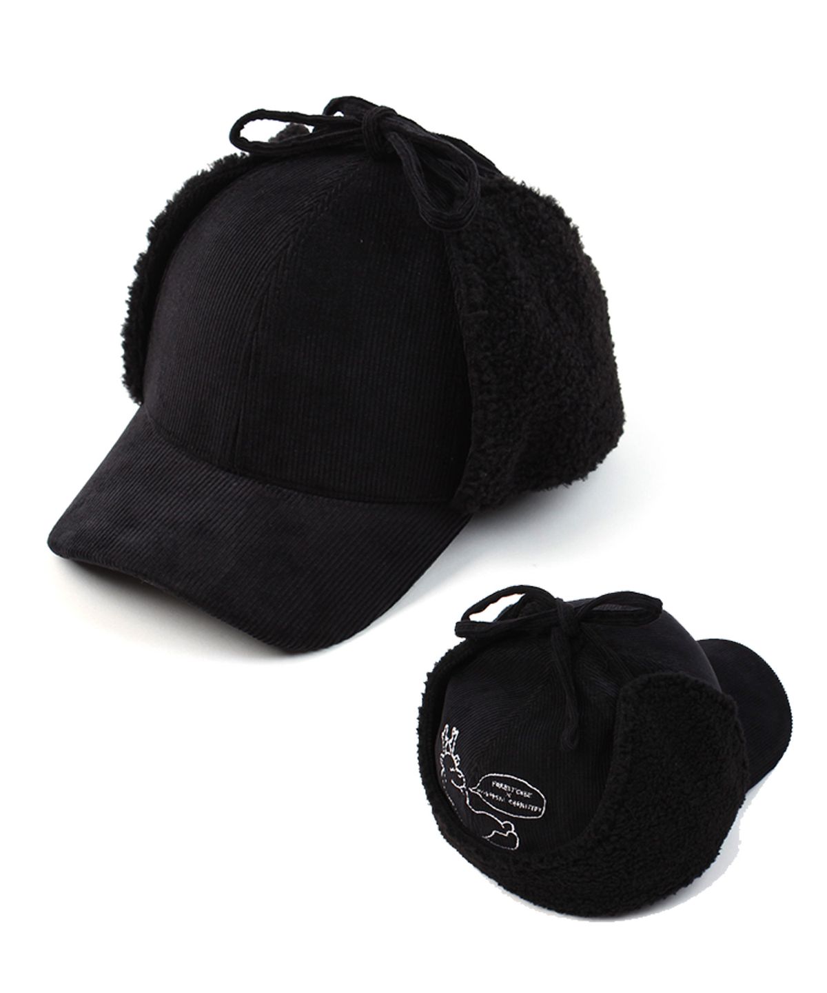 유니버셜 케미스트리(UNIVERSAL CHEMISTRY) FOREST CUBE Black Corduroy Earflap Cap 귀달이모자