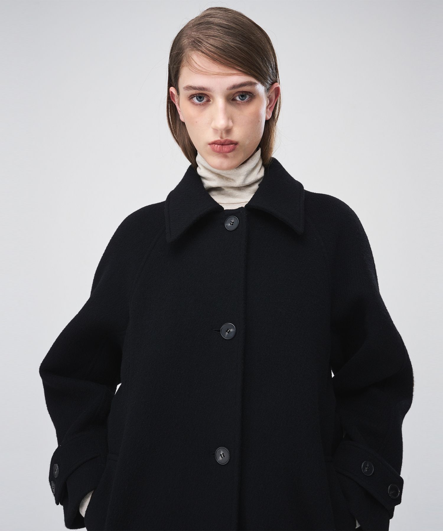 MUSINSA | ETMON Raglan Single Wool Coat Black