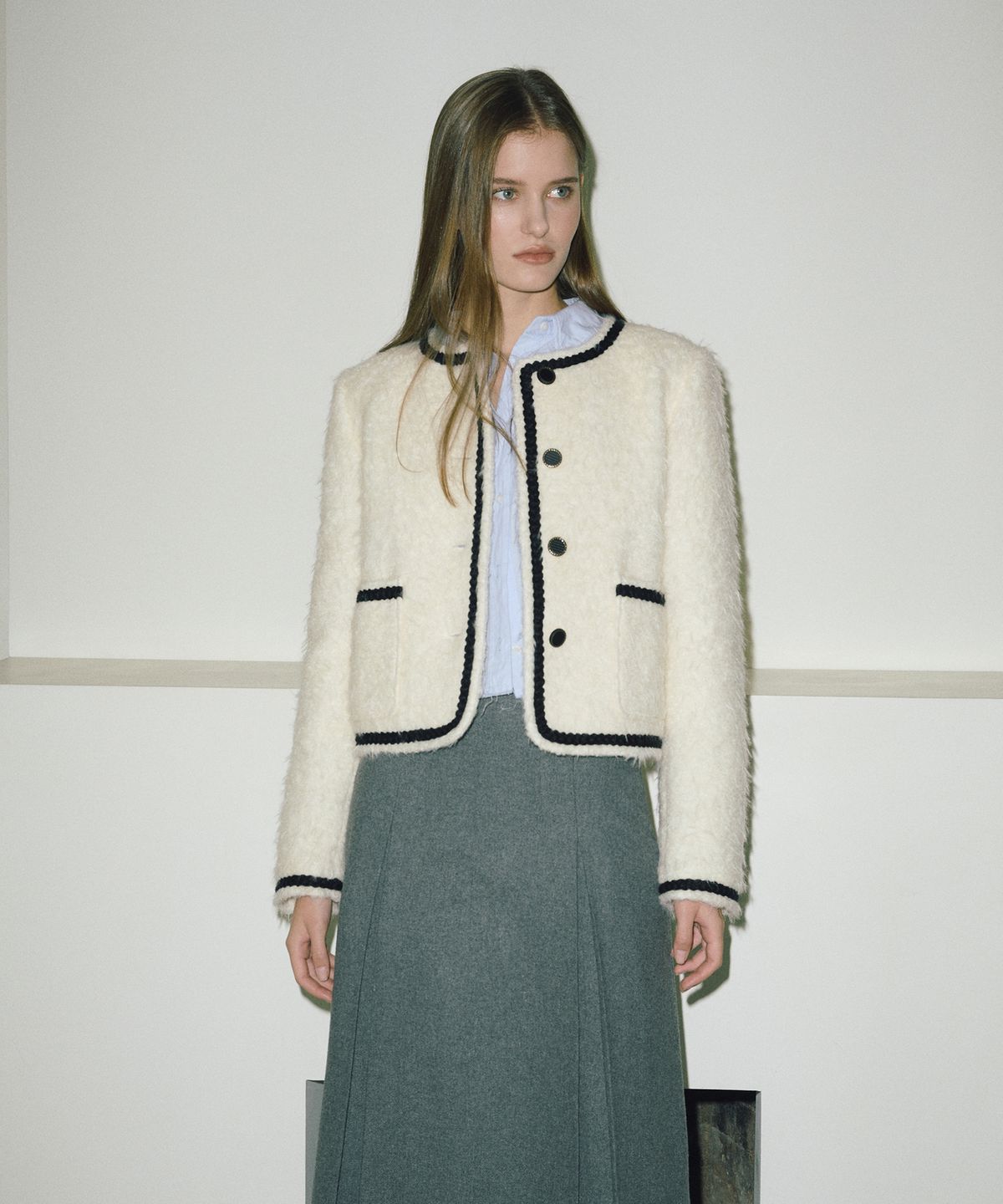 에트몽(ETMON) Tweed Fur Jacket  Ivory