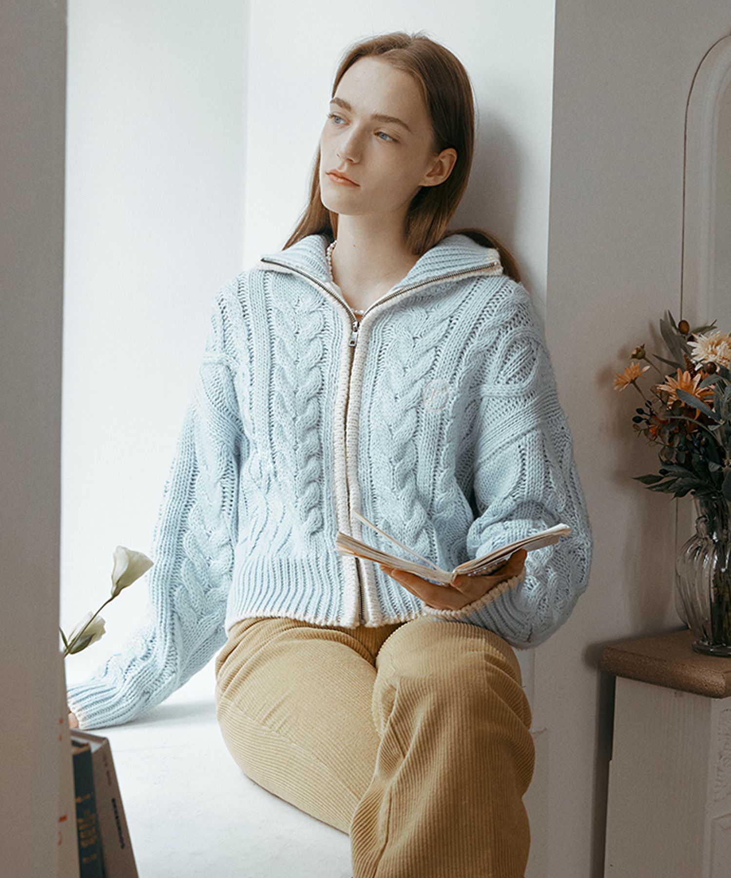 ★2025SS新作★ROLAROLA★2WAY WOOL KNIT HOODED ZIP-UP MUSINSA | ROLAROLA TWOWAY CABLE ZIPUP KNIT LIGHT BLUE