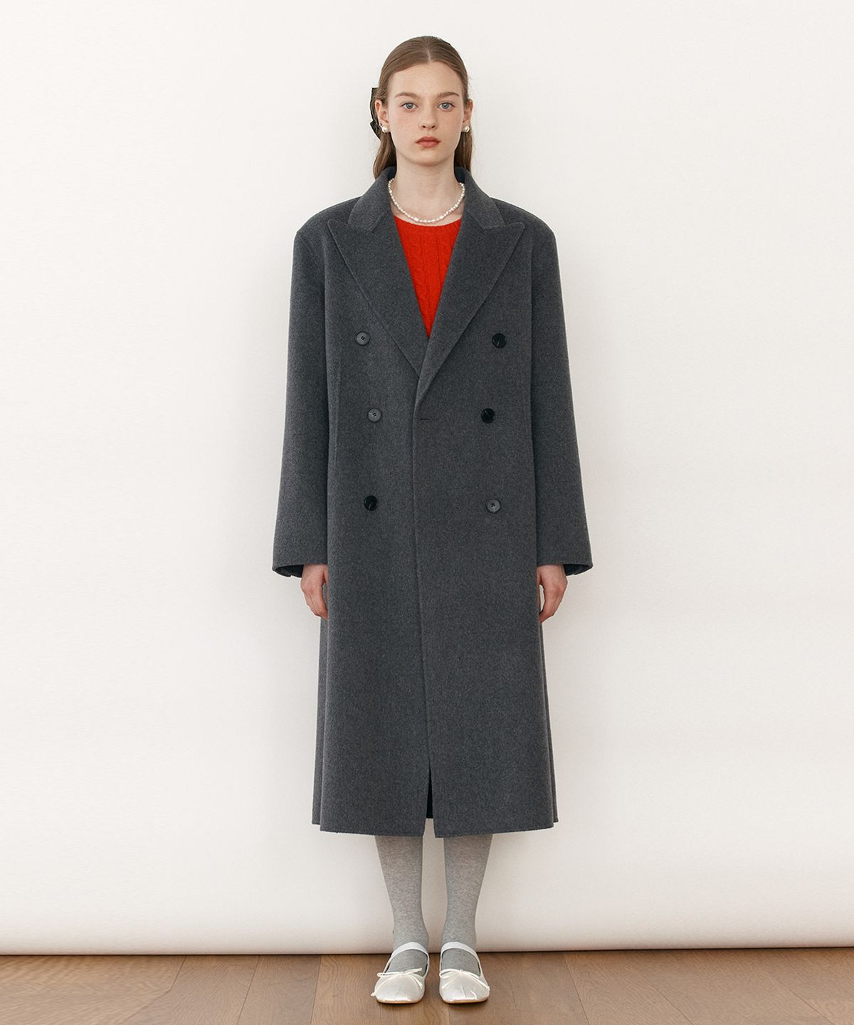 로라로라(ROLAROLA) HANDMADE WOOL DOUBLE COAT CHARCOAL