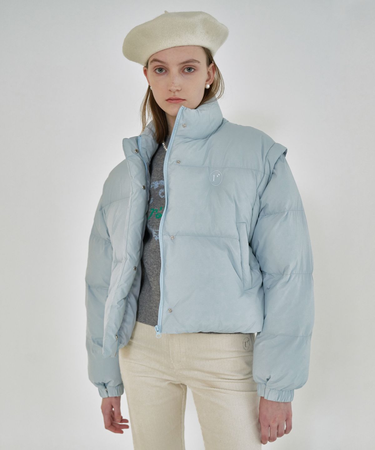 로라로라(ROLAROLA) DETACHABLE PUFFER SHORT PADDING LIGHT BLUE