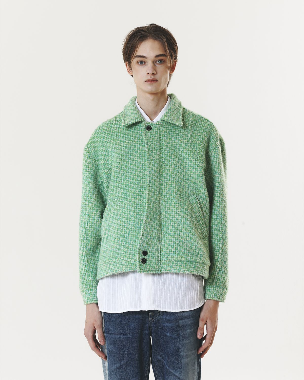페노메논시퍼(PHENOMENON SEEPER) [UNISEX] CHECK WOOL & ALPACA JACKET GREEN
