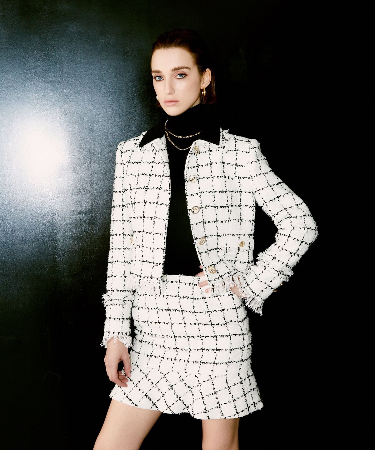 채뉴욕(CHAENEWYORK) Check Double Collar Tweed Jacket[Black Check]