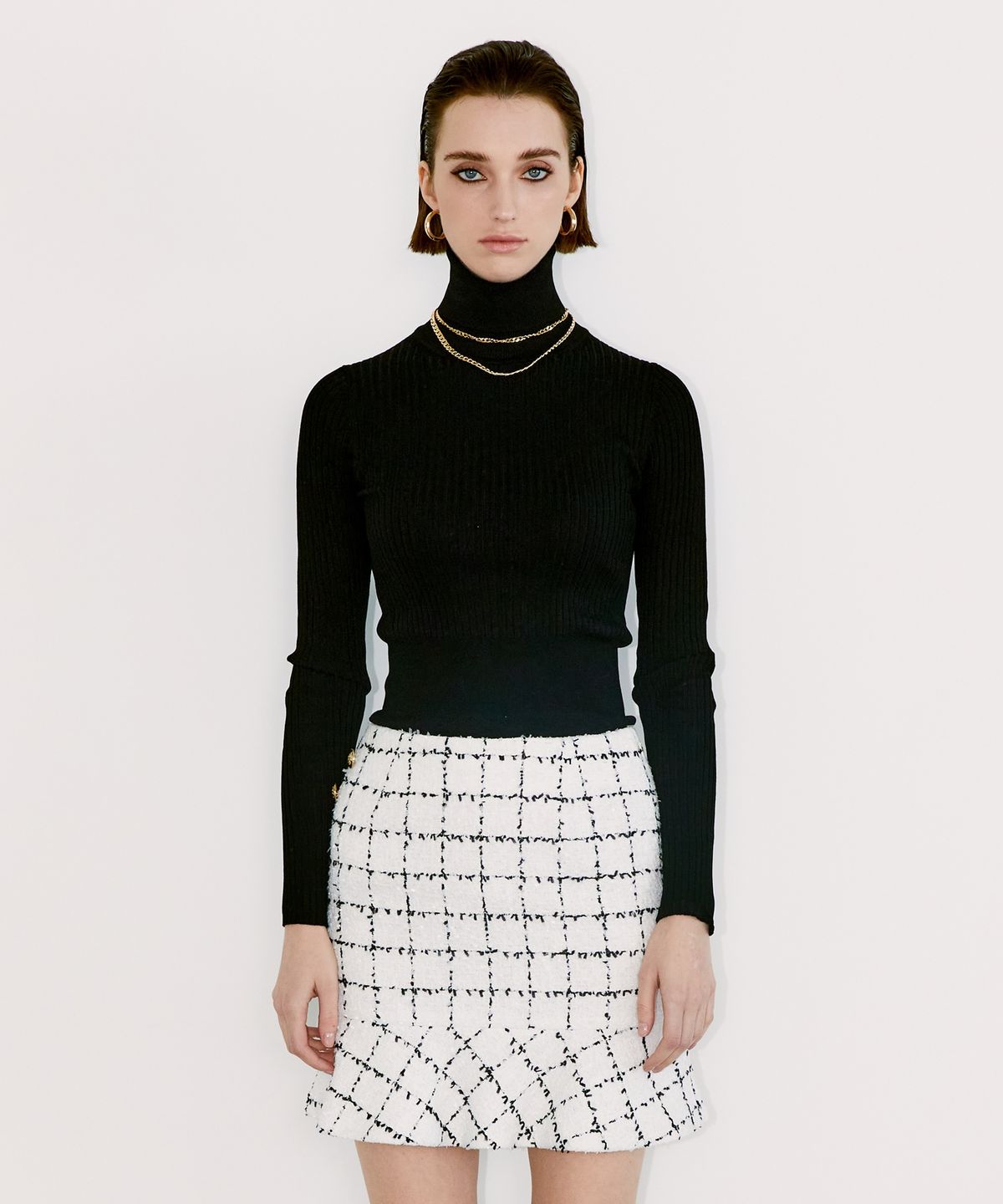 채뉴욕(CHAENEWYORK) Check Mini Flare Skirt [Black Check]