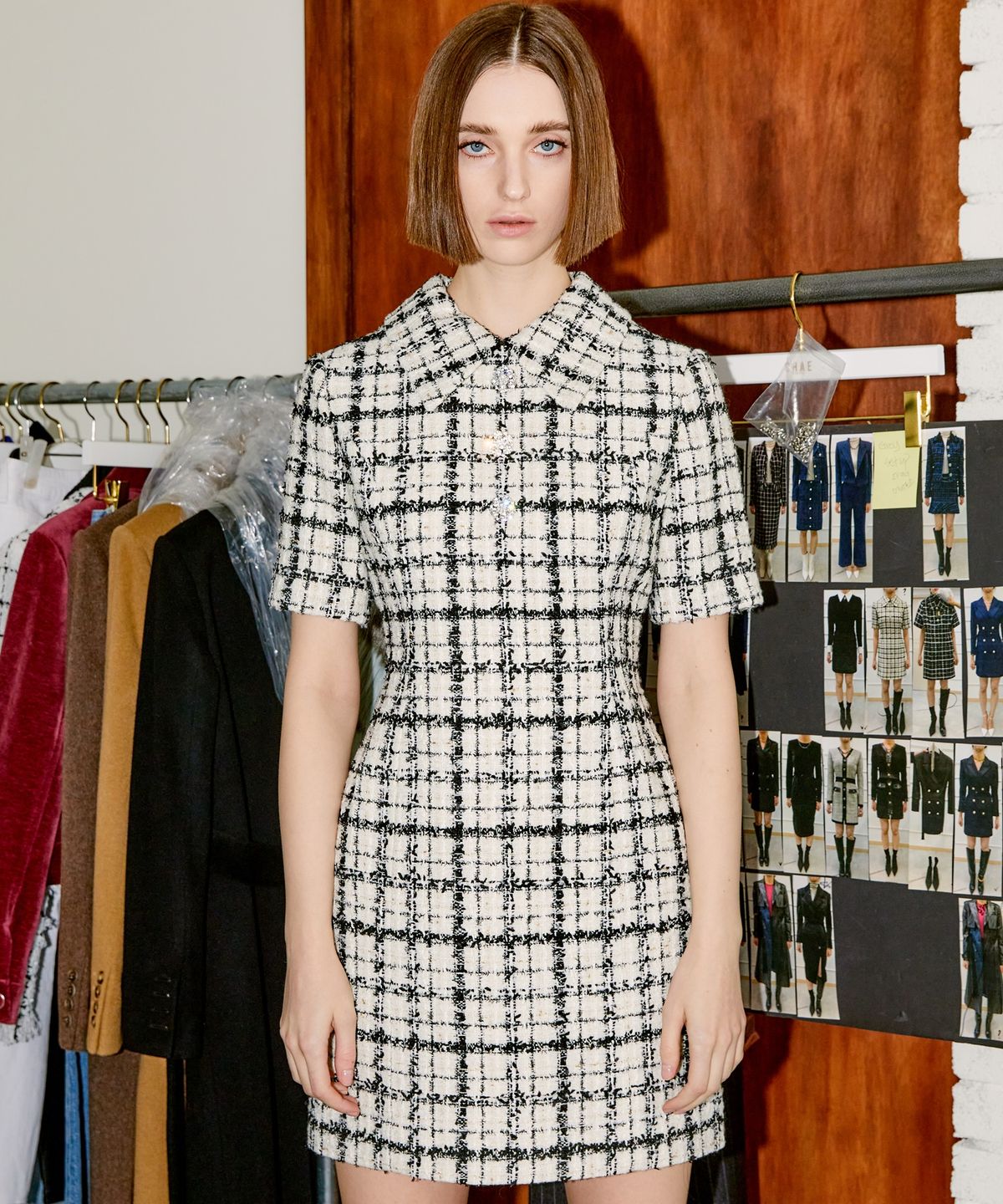 채뉴욕(CHAENEWYORK) Detatchable Collar Dress [Black Check]