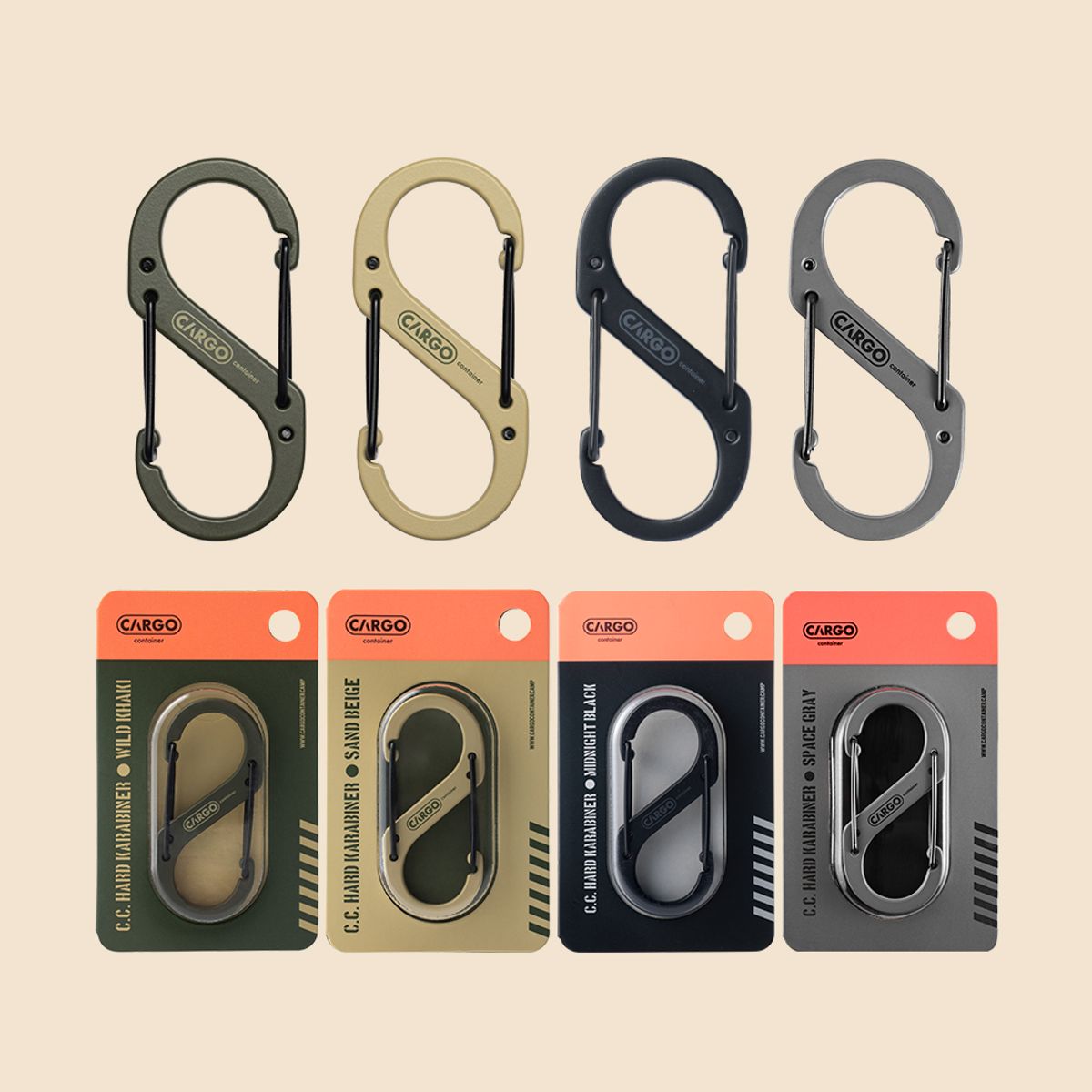 카고 컨테이너(CARGO CONTAINER) 하드 카라비너 L size 20pcs (khaki/beige/black/gray)