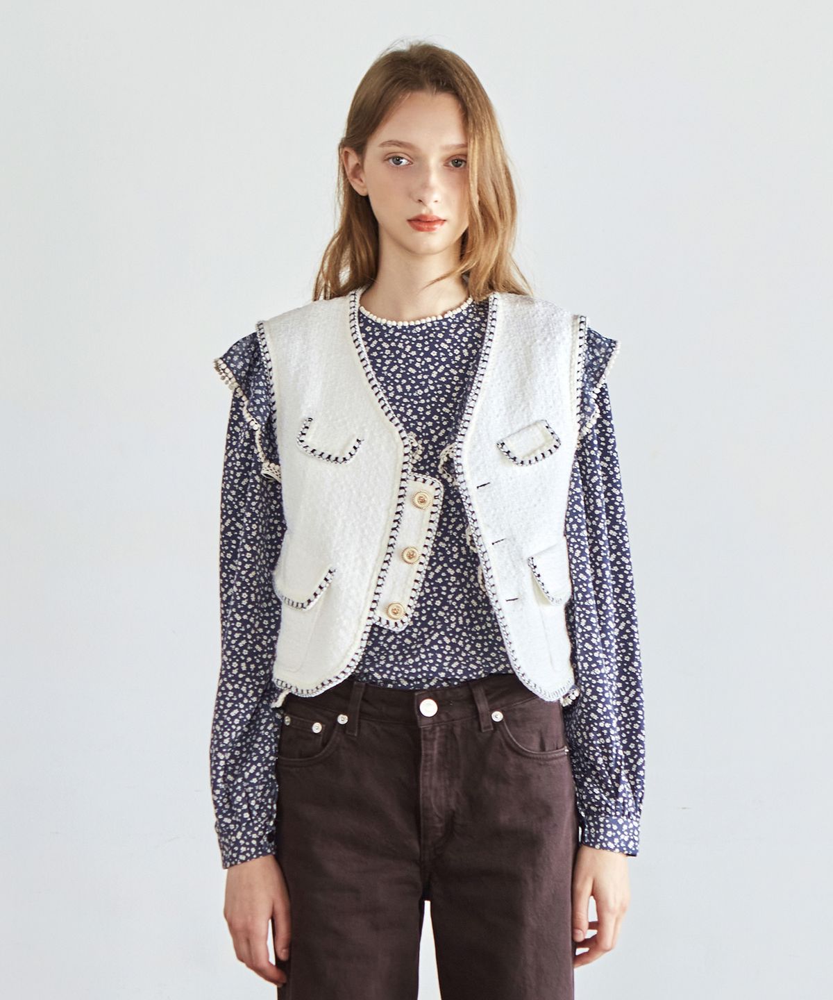 바이탈싸인(VITALSIGN) Tweed Pocket Vest (Ivory)