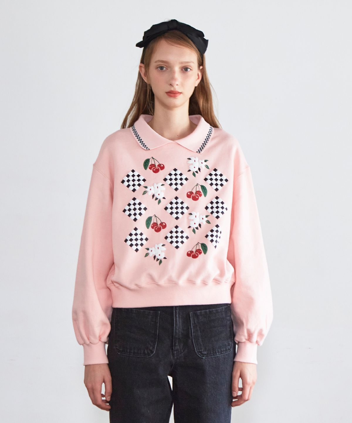 바이탈싸인(VITALSIGN) Check Flower Printing Sweatshirt (Pink)