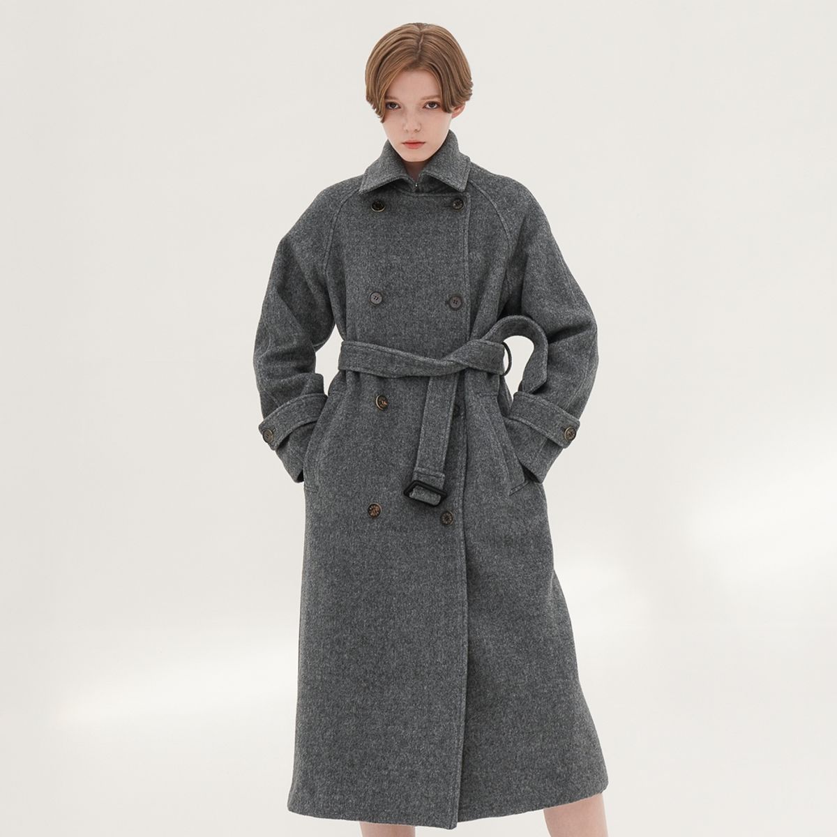 아쿠드(ACUD) Herringbone Trench Wool Coat _Grey