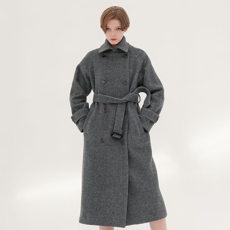 Herringbone Trench Wool Coat _Grey