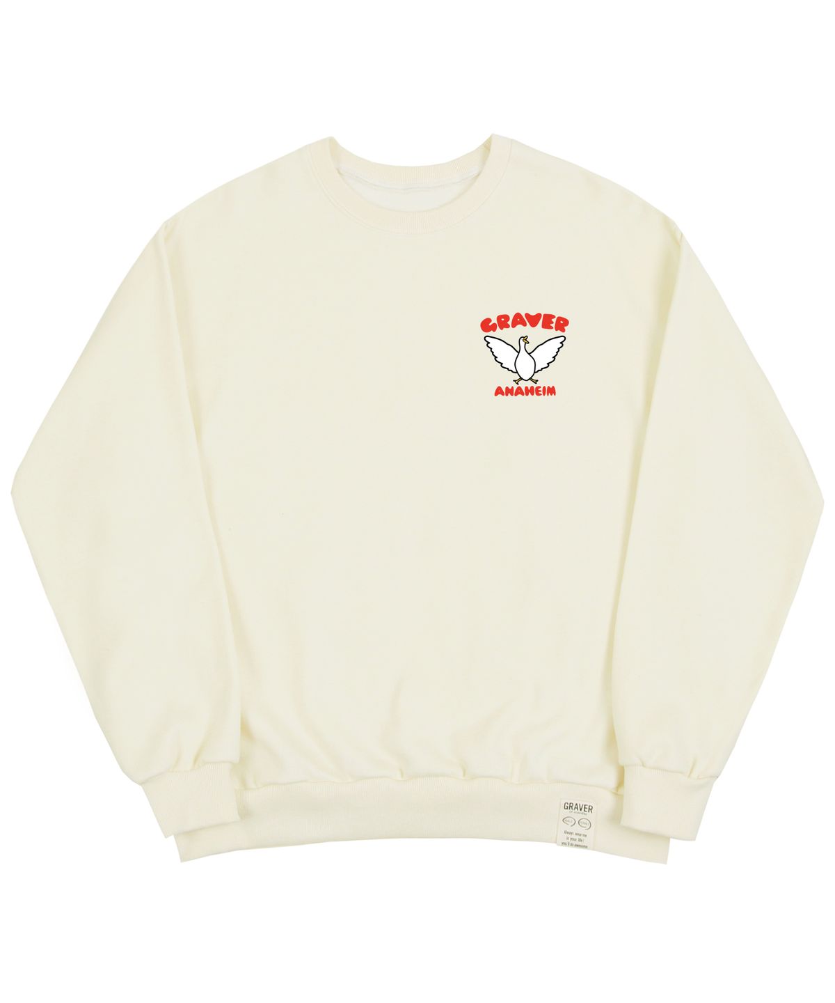 그레이버(GRAVER) [UNISEX]스몰 화이트 덕 윙 스마일 맨투맨_크림