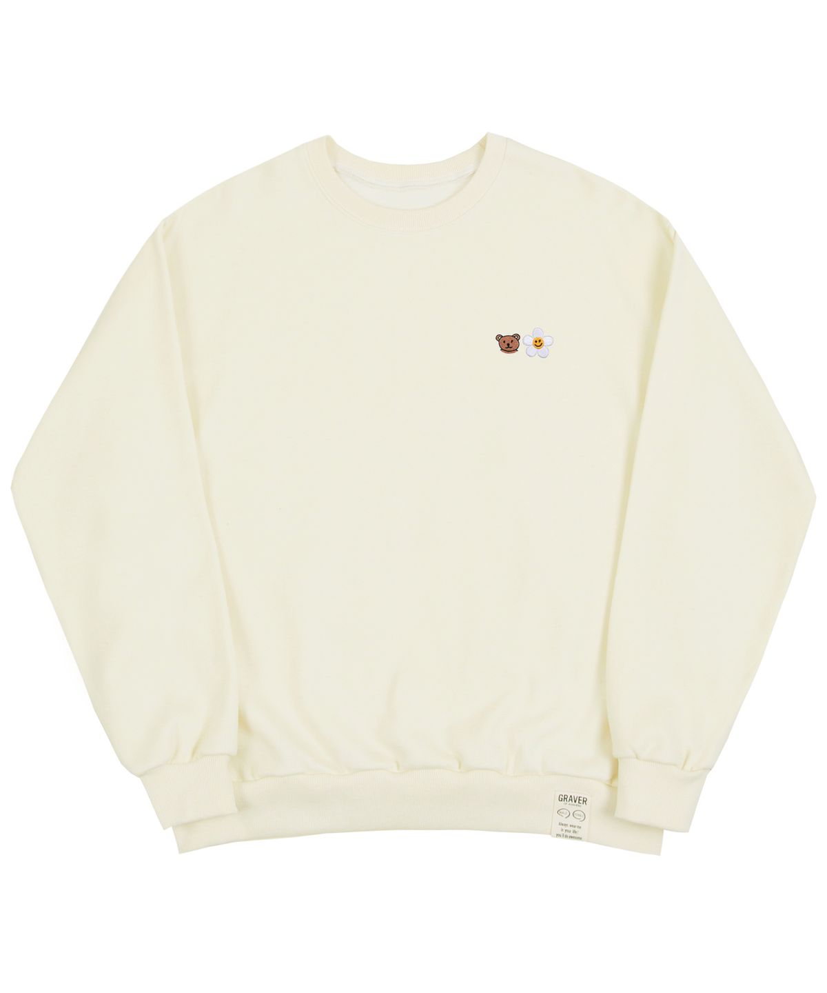 그레이버(GRAVER) [UNISEX]스몰 플라워 베어 페이스 자수 스마일 맨투맨_크림