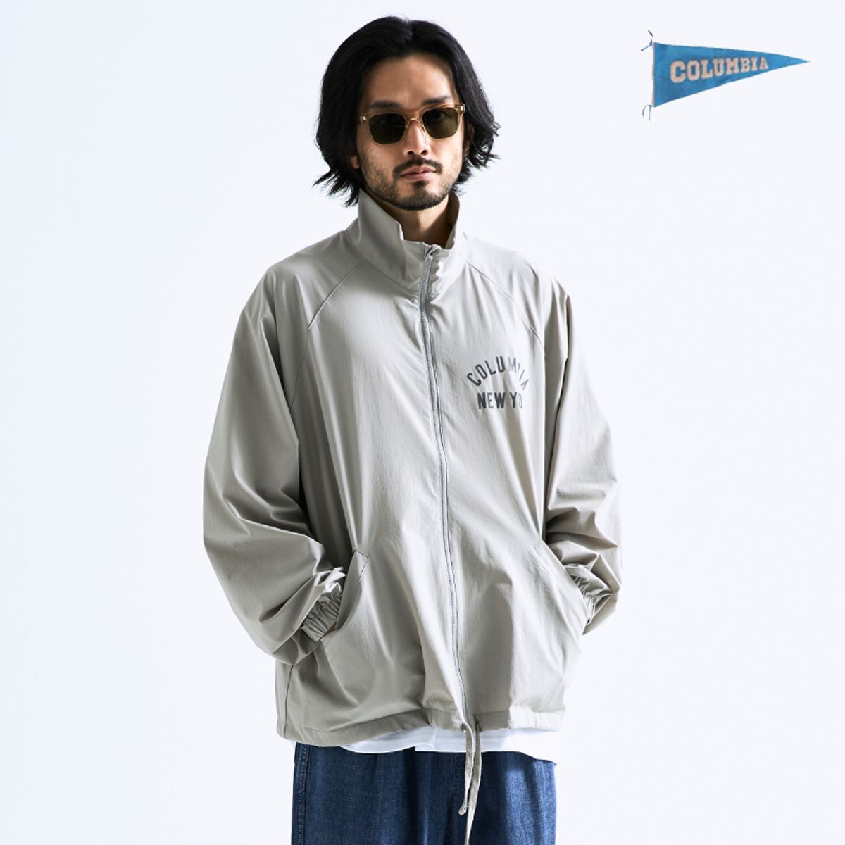 컬럼비아 유니버시티(COLUMBIA UNIVERSITY) CU NY OVERFIT NYLON ZIP-UP JACKET 웜그레이