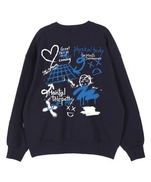 그라피티 오버핏 드롭숄더 맨투맨_네이비