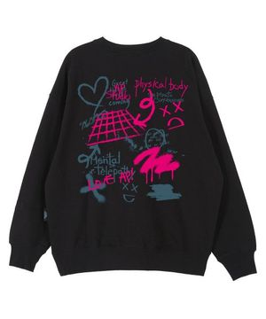 그라피티 오버핏 드롭숄더 맨투맨_블랙