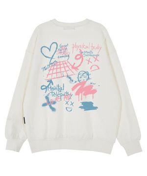 그라피티 오버핏 드롭숄더 맨투맨_화이트