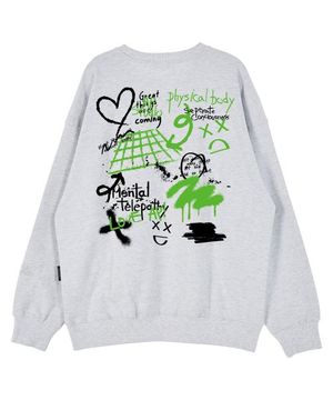 그라피티 오버핏 드롭숄더 맨투맨_화이트 멜란지