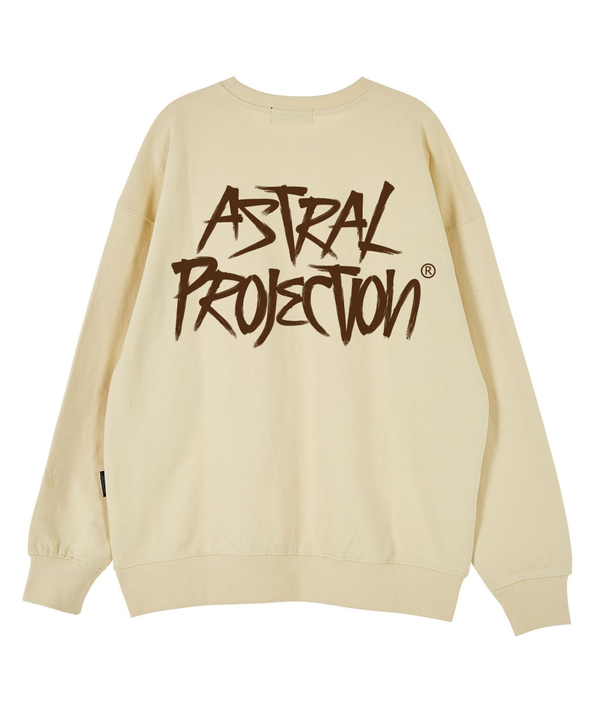 아스트랄 프로젝션(ASTRAL PROJECTION) 그래피티 레터렁 오버핏 드롭숄더 맨투맨_버터
