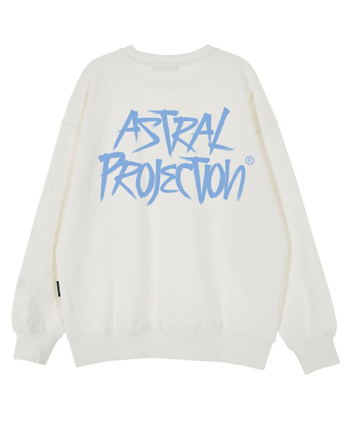아스트랄 프로젝션(ASTRAL PROJECTION) 그래피티 레터렁 오버핏 드롭숄더 맨투맨_화이트