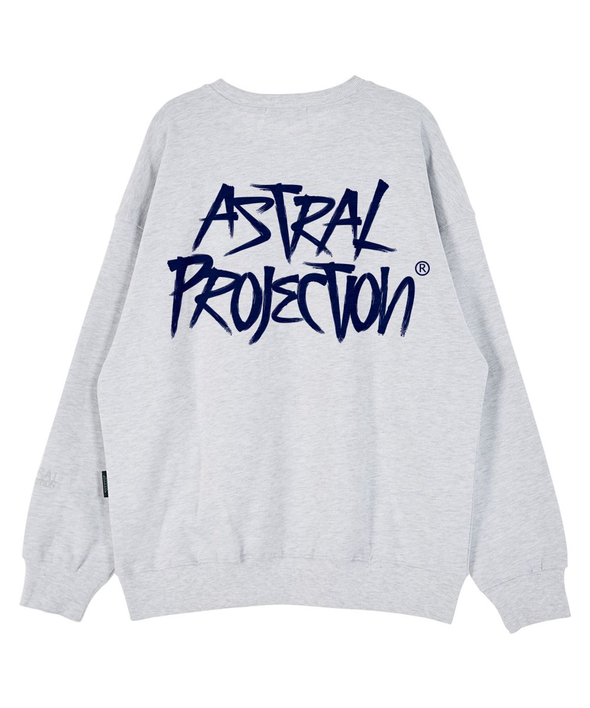 아스트랄 프로젝션(ASTRAL PROJECTION) 그래피티 레터렁 오버핏 드롭숄더 맨투맨_화이트 멜란지