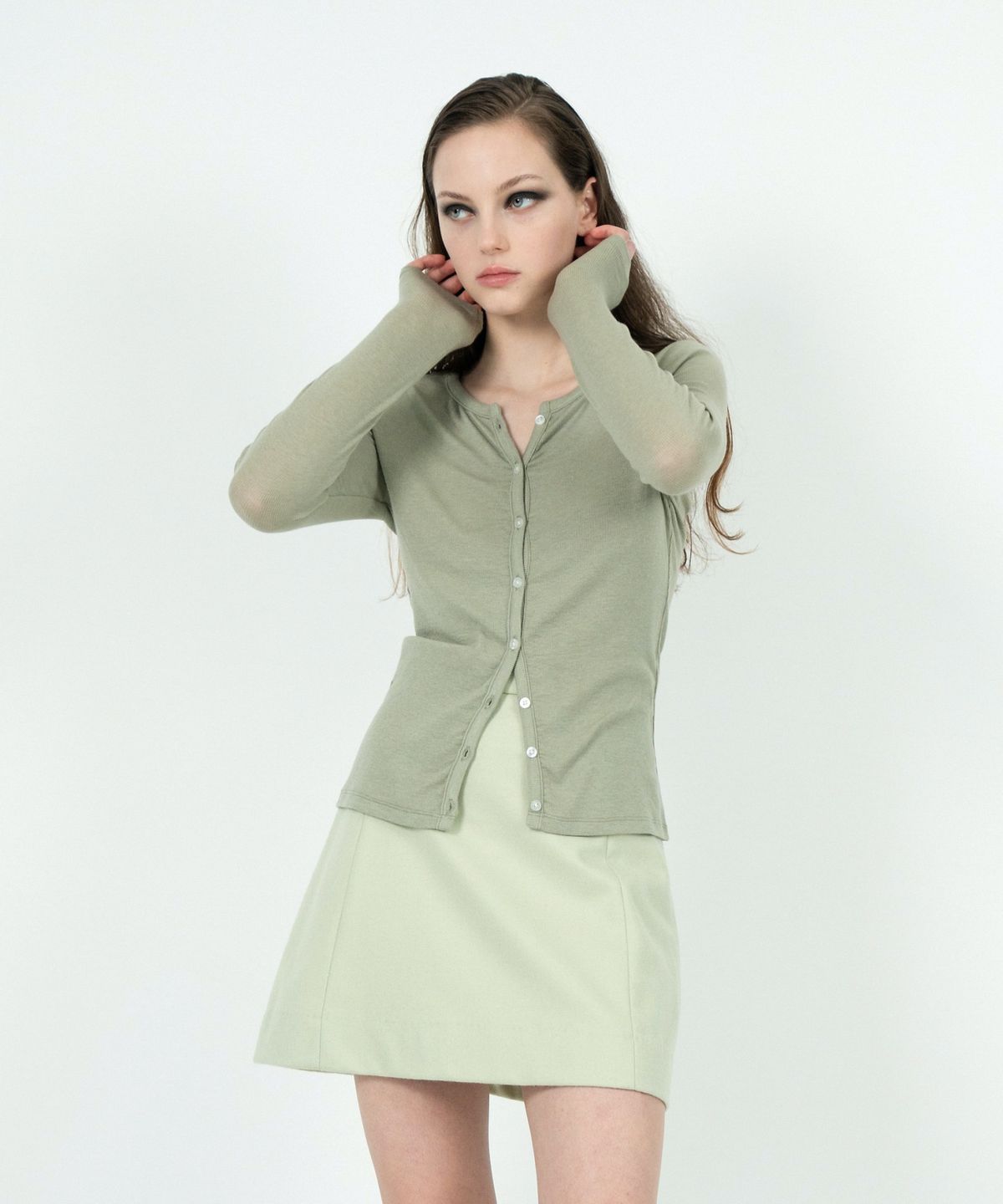 레트흐드레뚜왈(LETTRE DE LE TOILE) Easy tencel wool cardigan (Mint khaki)