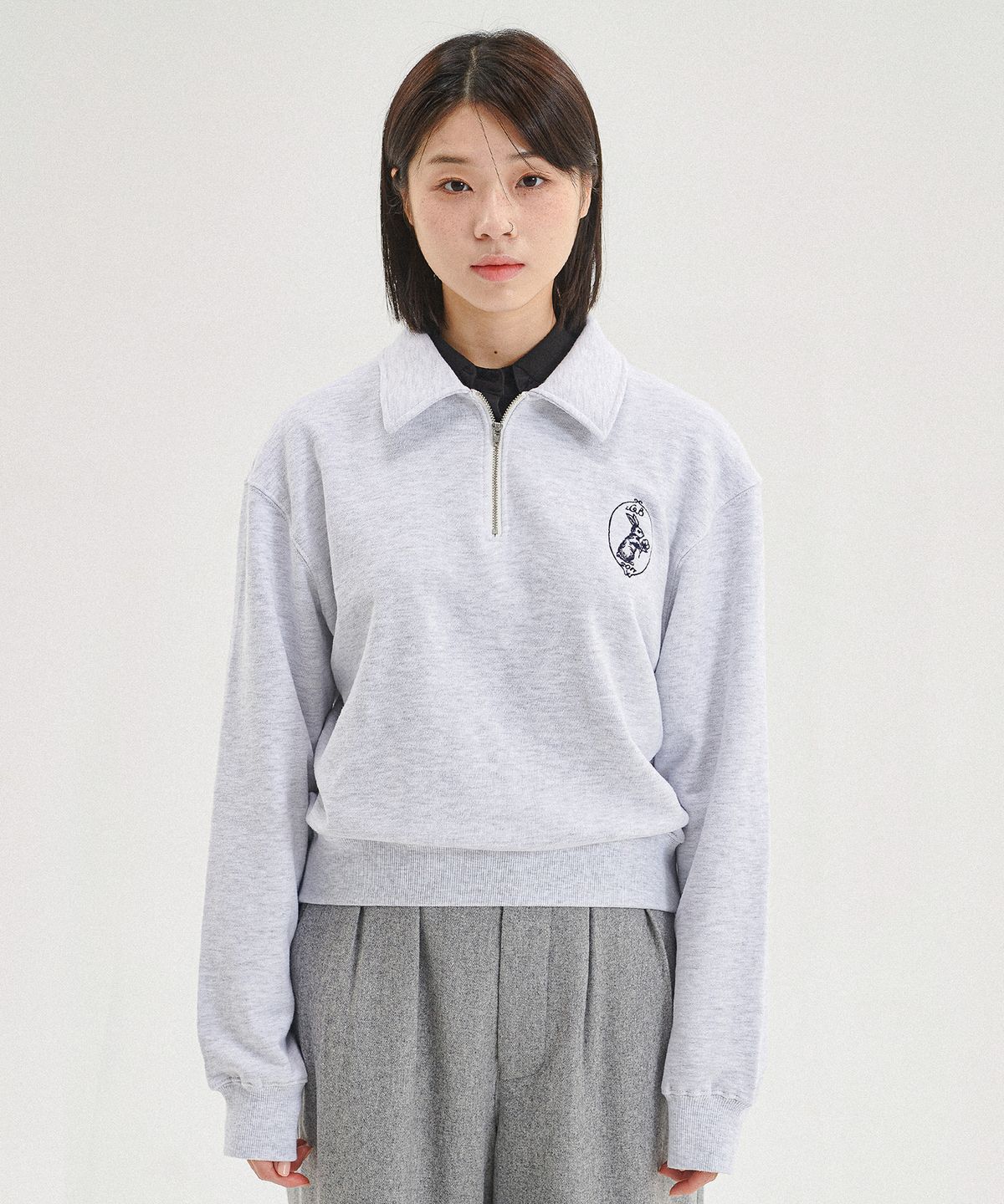 코튼벨(COTTON BELL) 집업 카라 스웻셔츠 - Melange White