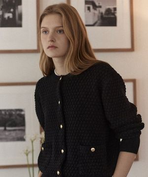 Tweed Goldish Knit Cardigan - Black
