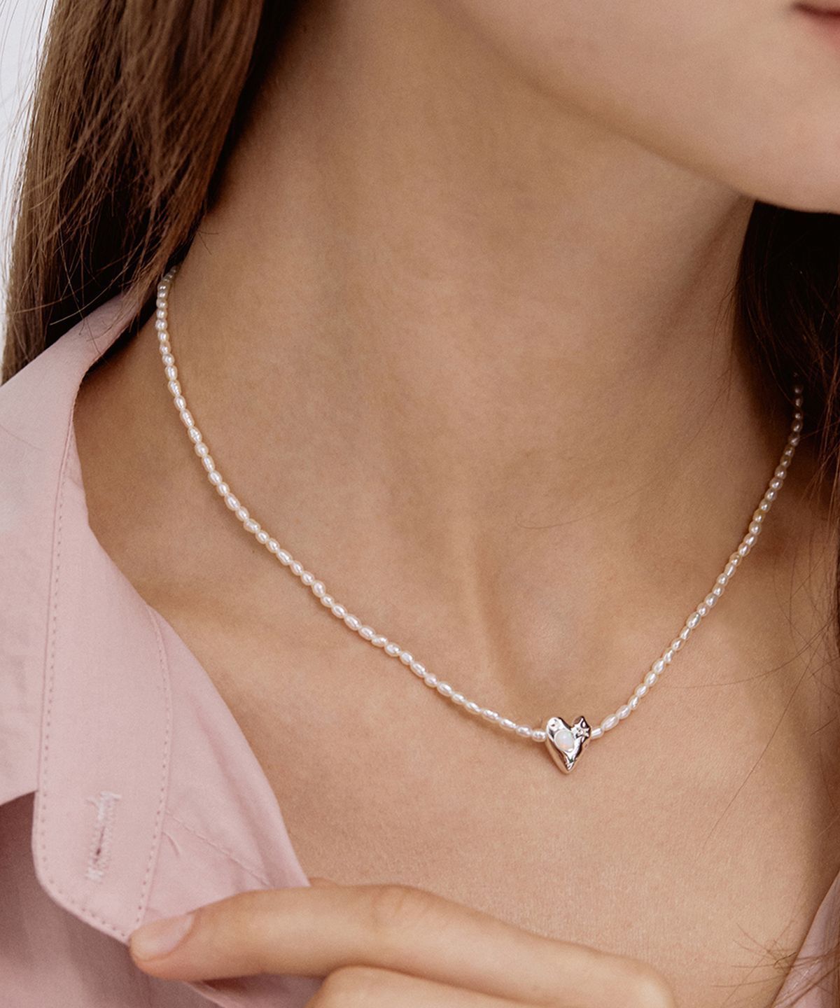 타티아나(TATIANA) (SILVER925) Opal Rough Heart Pearl Necklace NZ2033