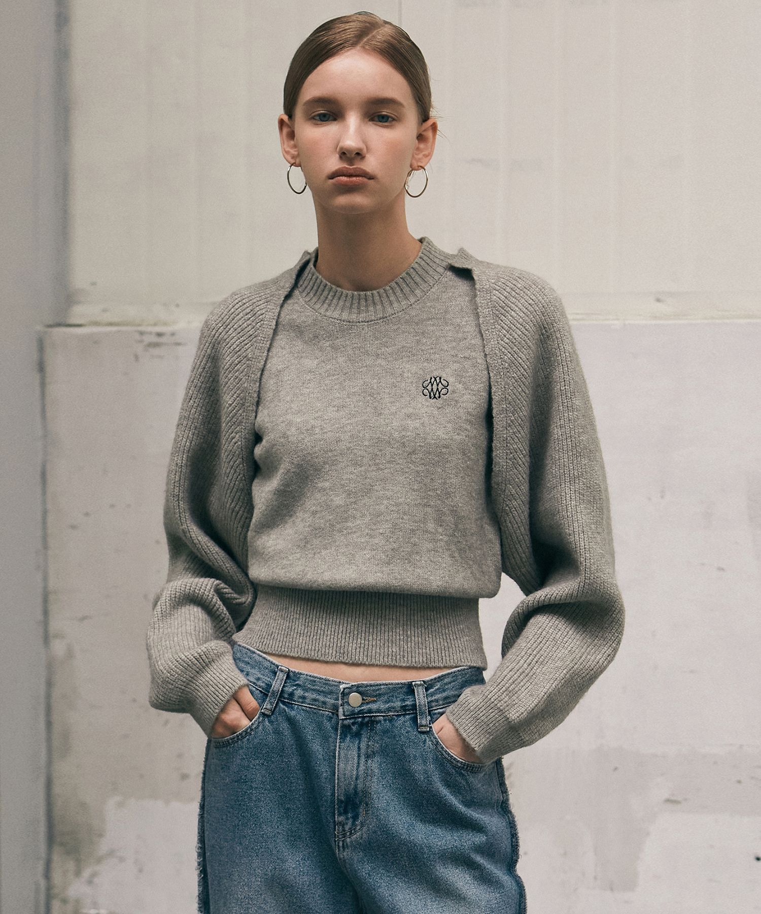 MUSINSA公式 | NICK&NICOLE NICOLE BOLERO KNIT SET UP_GRAY