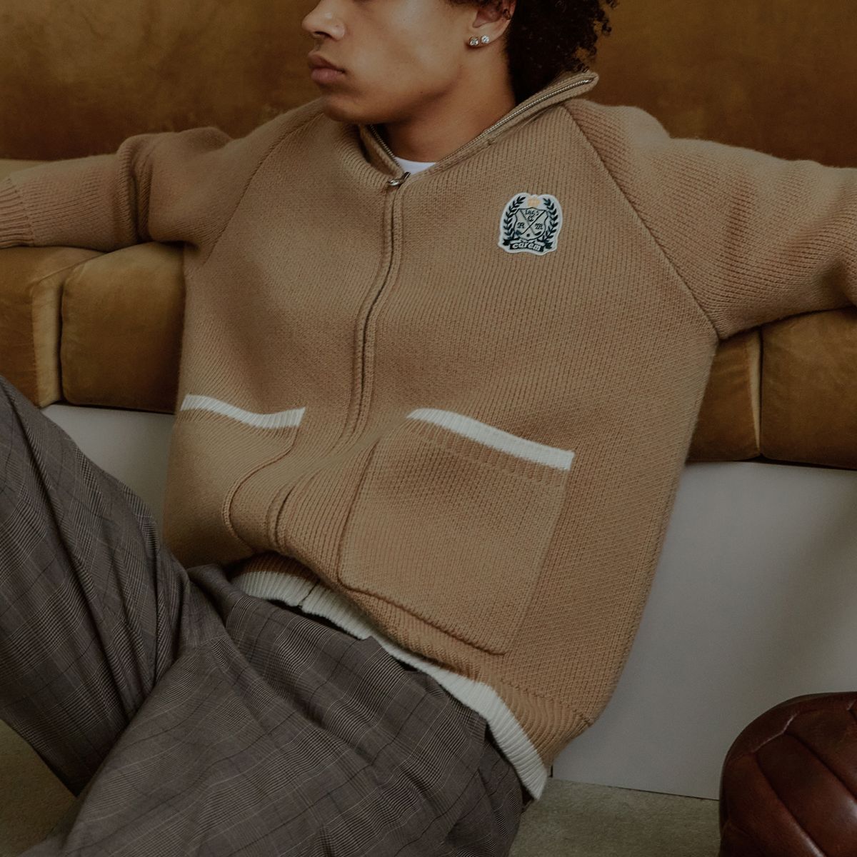 카렘(CAREM) MAN WOOL CASHMERE WARM UP CARDIGAN - BROWN