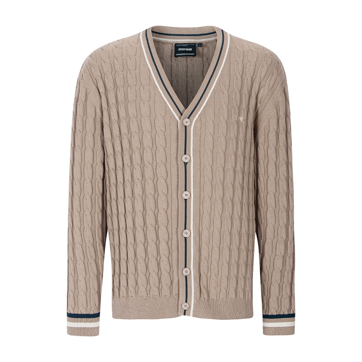 카렘(CAREM) MAN ITALIAN COTTON CABLE CARDIGAN KNIT - BEIGE
