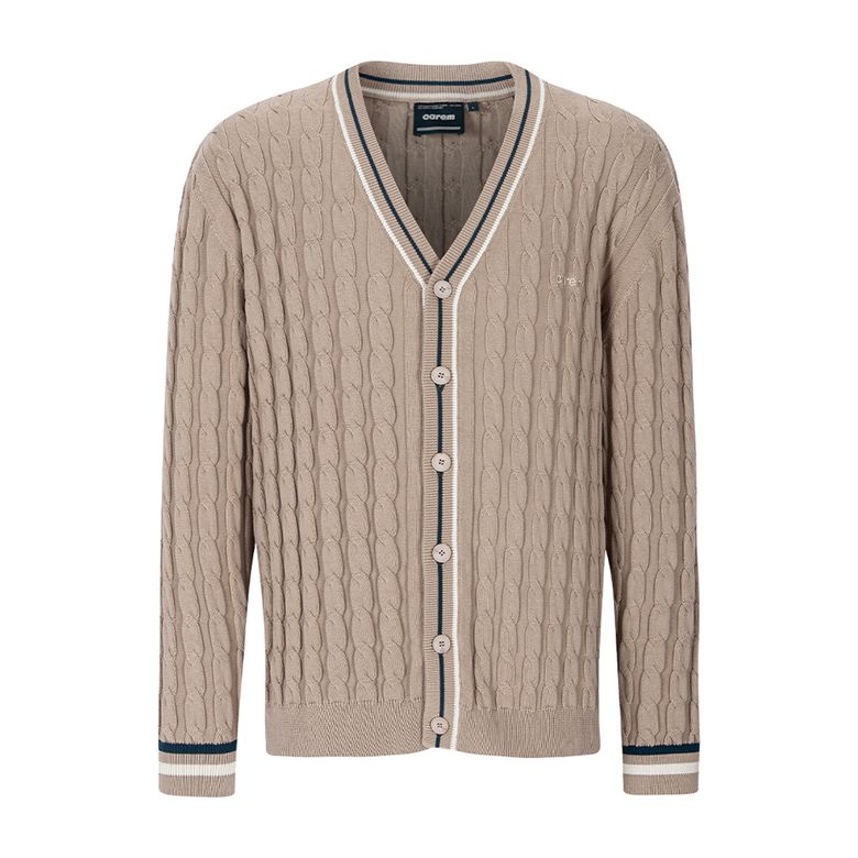 MAN ITALIAN COTTON CABLE CARDIGAN KNIT - BEIGE