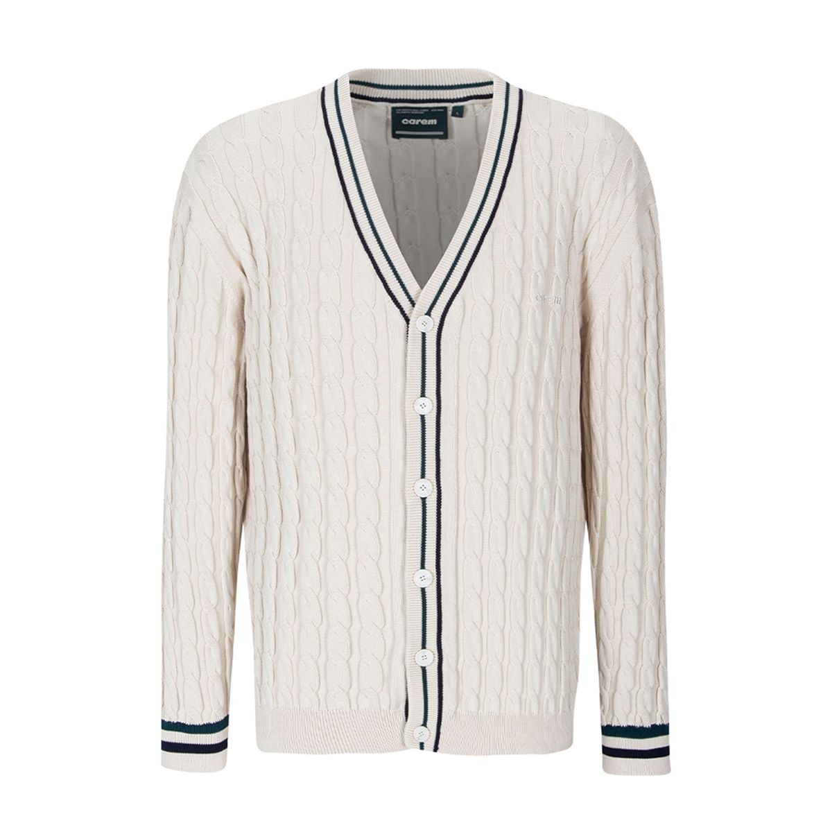 카렘(CAREM) MAN ITALIAN COTTON CABLE CARDIGAN KNIT - CREAM