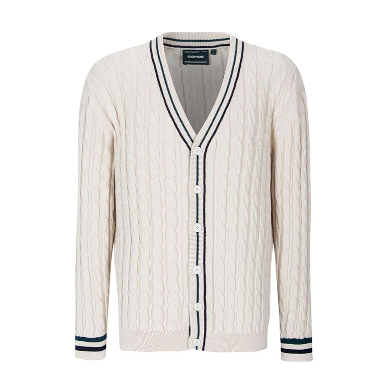 MAN ITALIAN COTTON CABLE CARDIGAN KNIT - CREAM