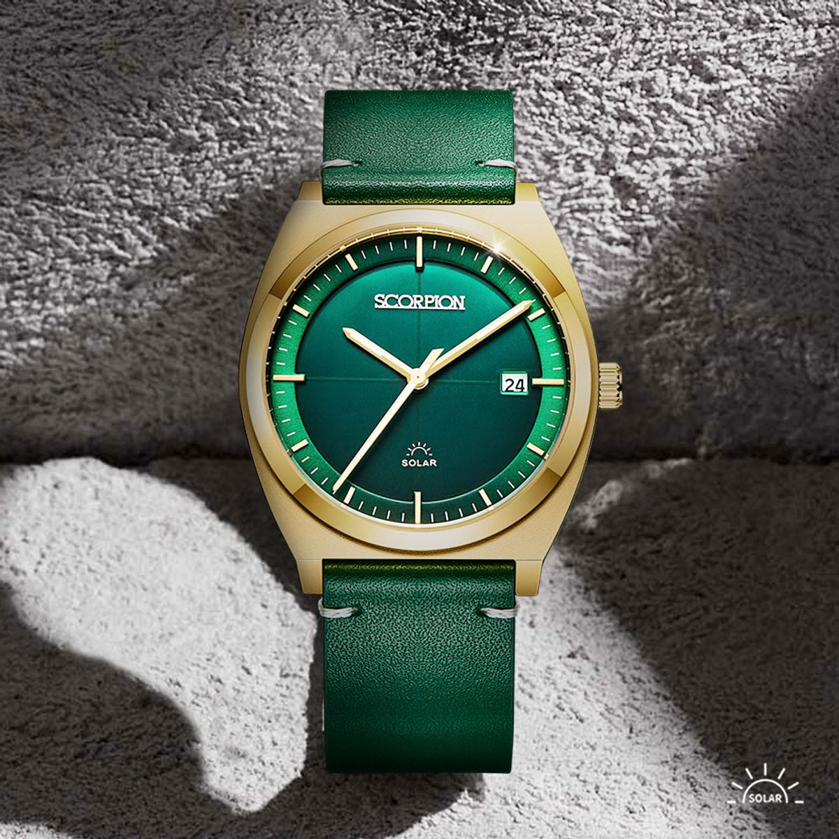 스콜피온(SCORPION) 38mm 빛 충전 솔라 무브먼트 남성 가죽 손목시계 S3L-GD