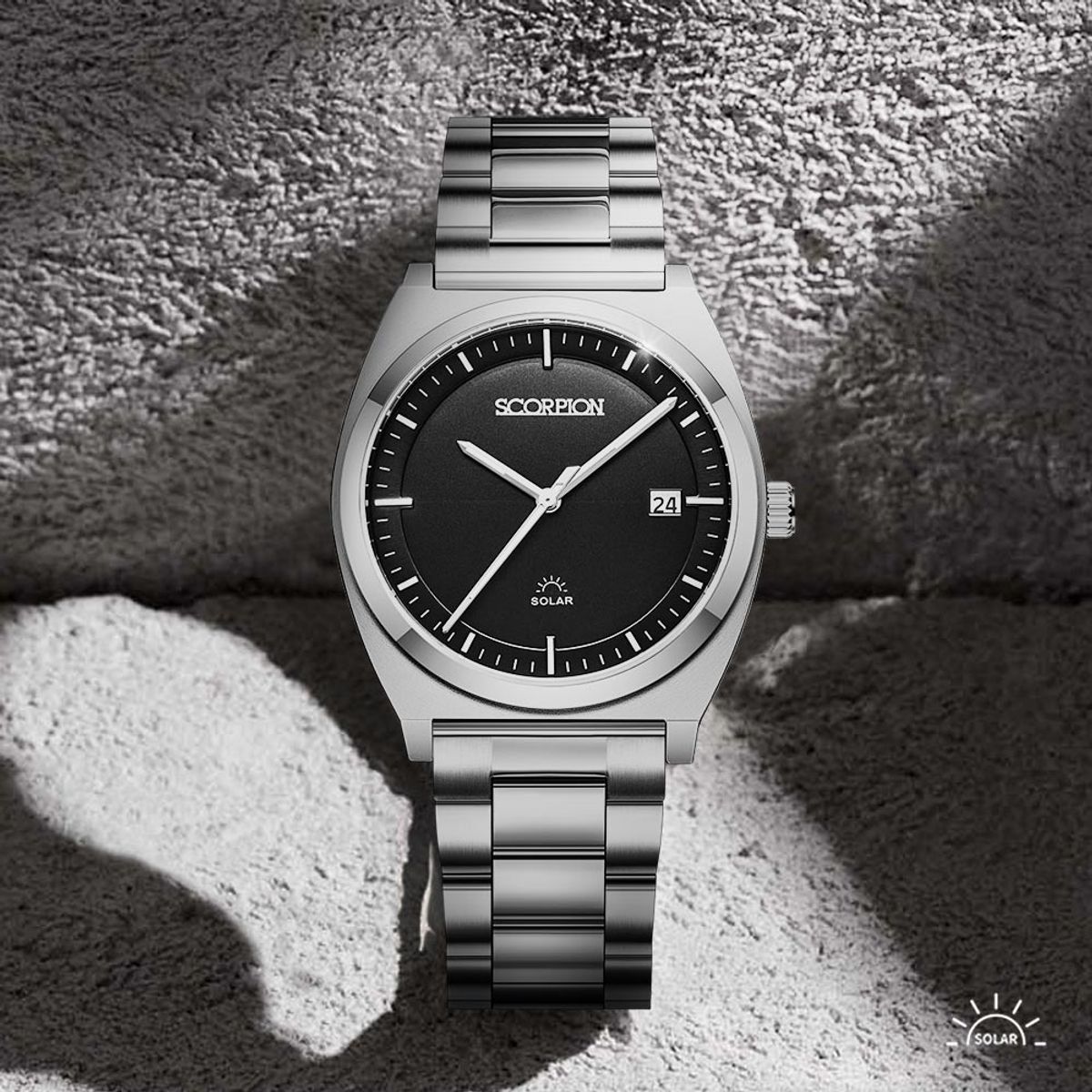 스콜피온(SCORPION) 38mm 빛 충전 솔라 무브먼트 남성 메탈 손목시계 S3M-BK