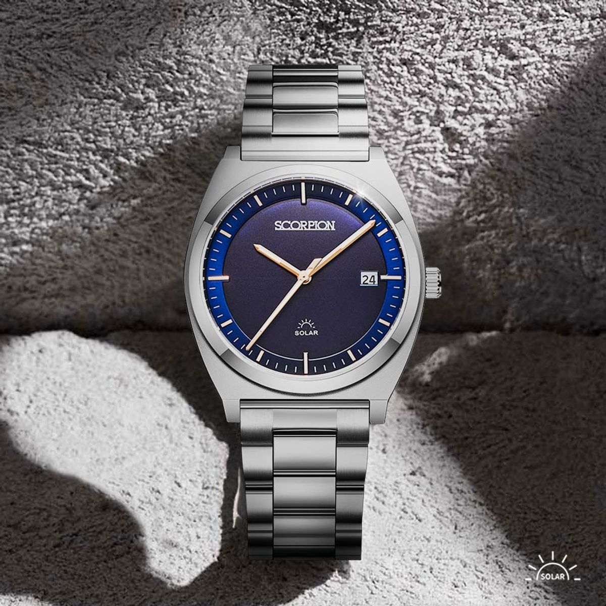 스콜피온(SCORPION) 38mm 빛 충전 솔라 무브먼트 남성 메탈 손목시계 S3M-BU