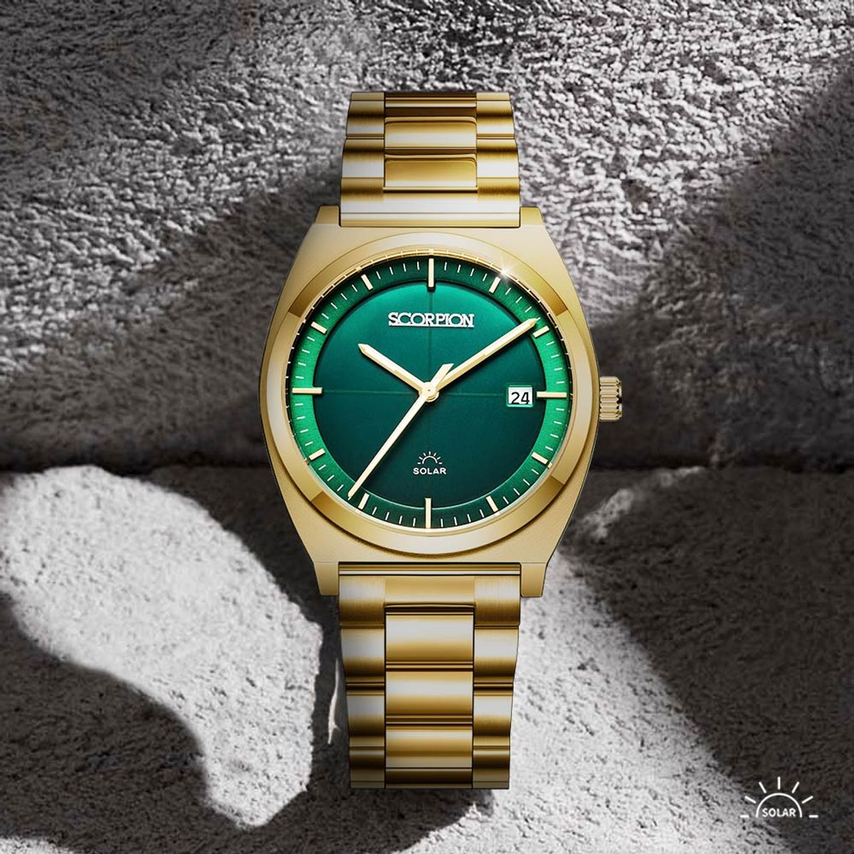 스콜피온(SCORPION) 38mm 빛 충전 솔라 무브먼트 남성 메탈 손목시계 S3M-GD
