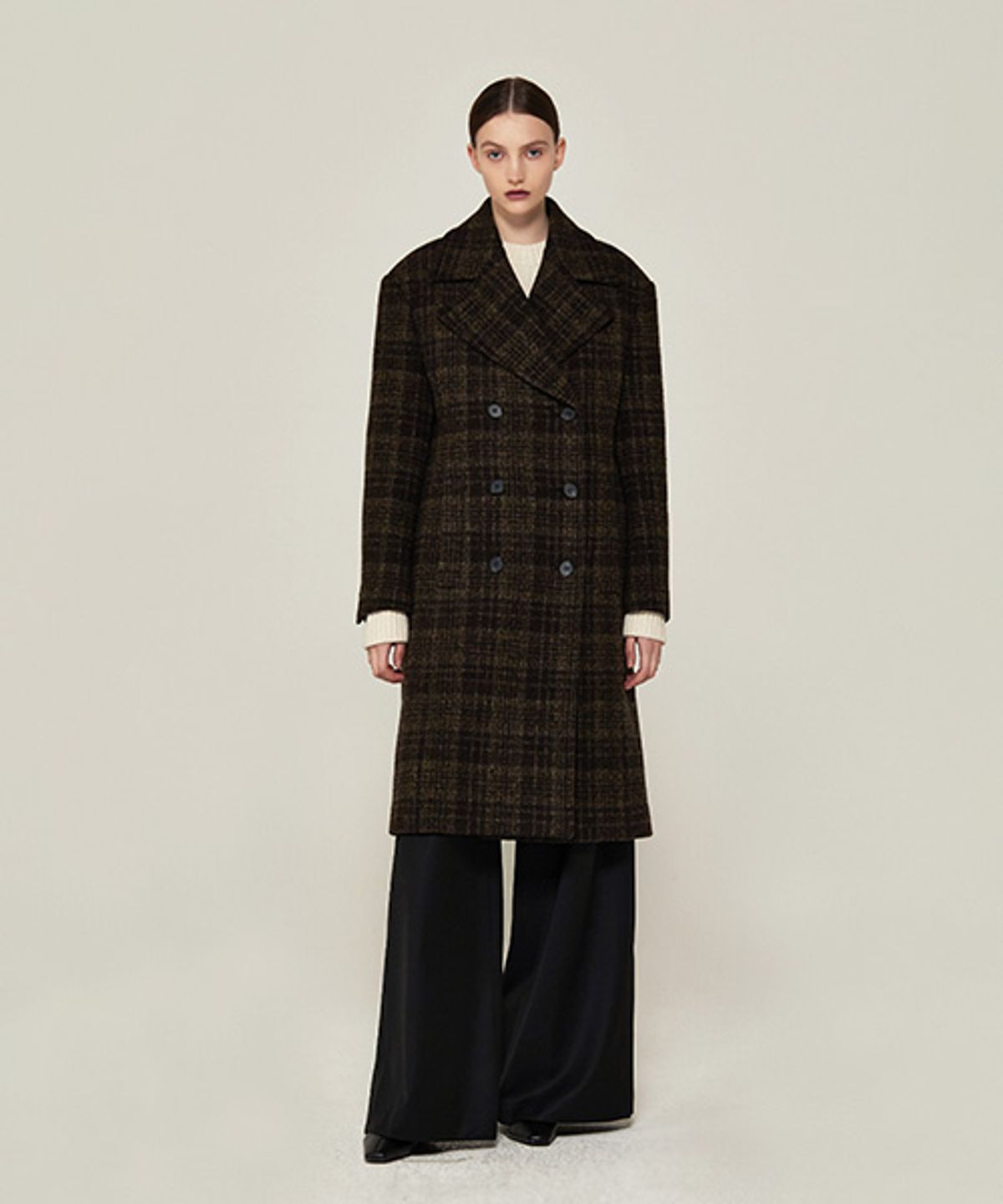 아바몰리(AVA MOLLI) WIDE COLLAR DOUBLE BREASTED COAT (D/BROWN)